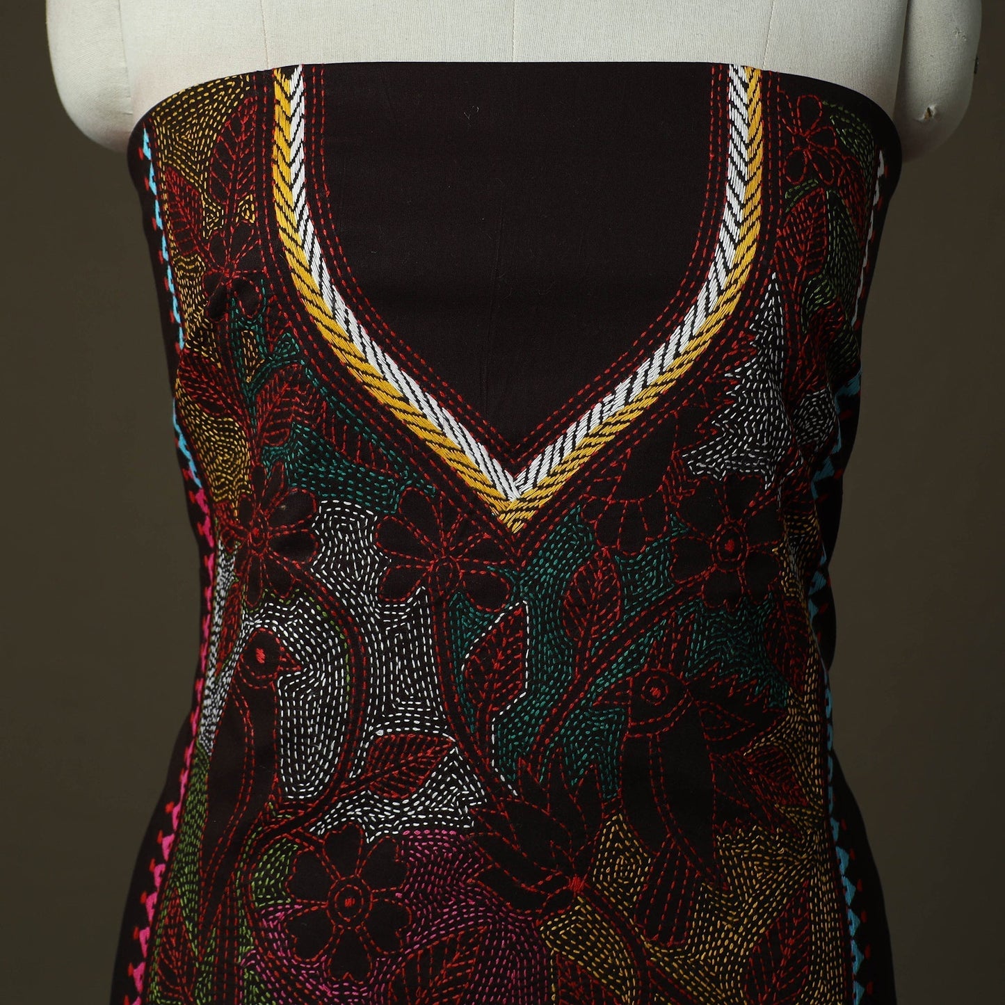 Bengal kantha hand embroidered cotton unstitched kurta