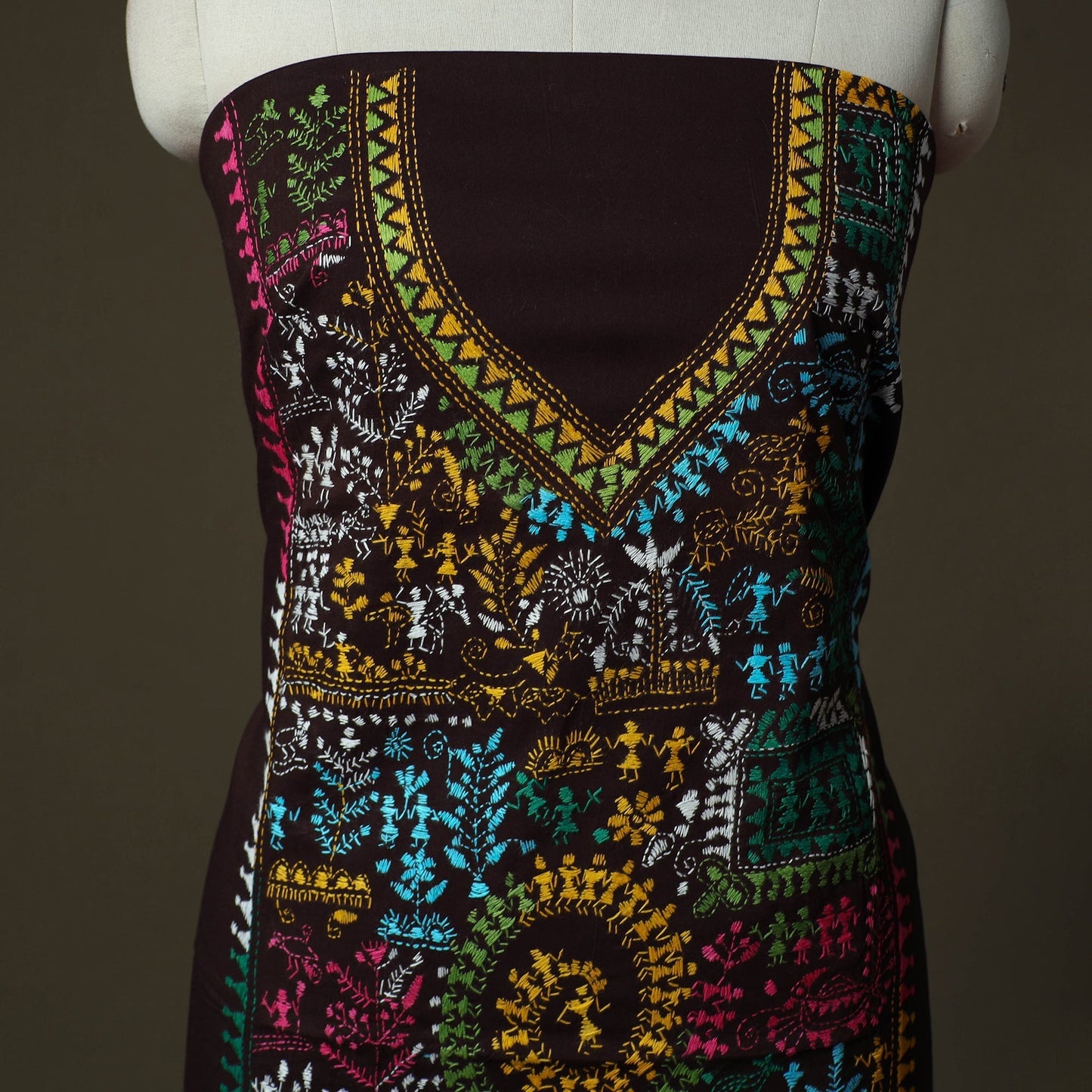 Bengal kantha hand embroidered cotton unstitched kurta