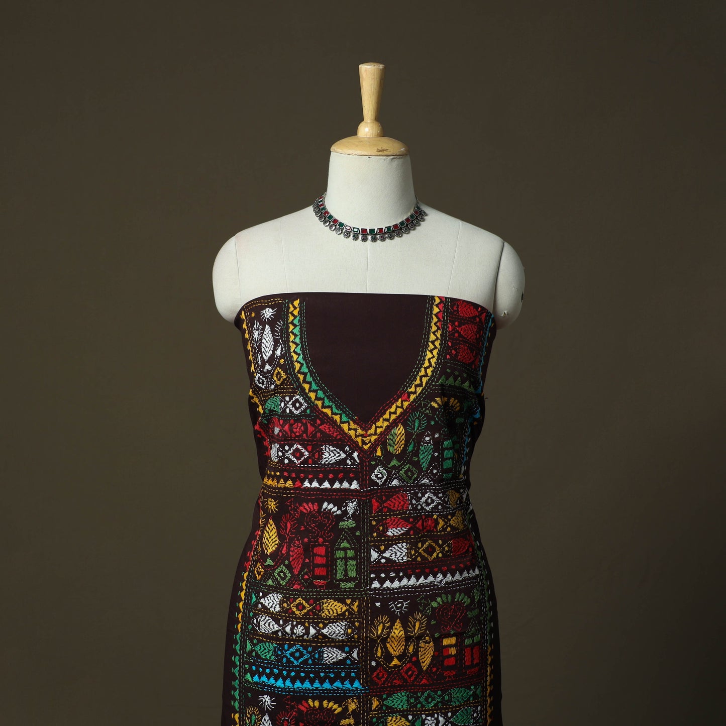 Bengal kantha hand embroidered cotton unstitched kurta