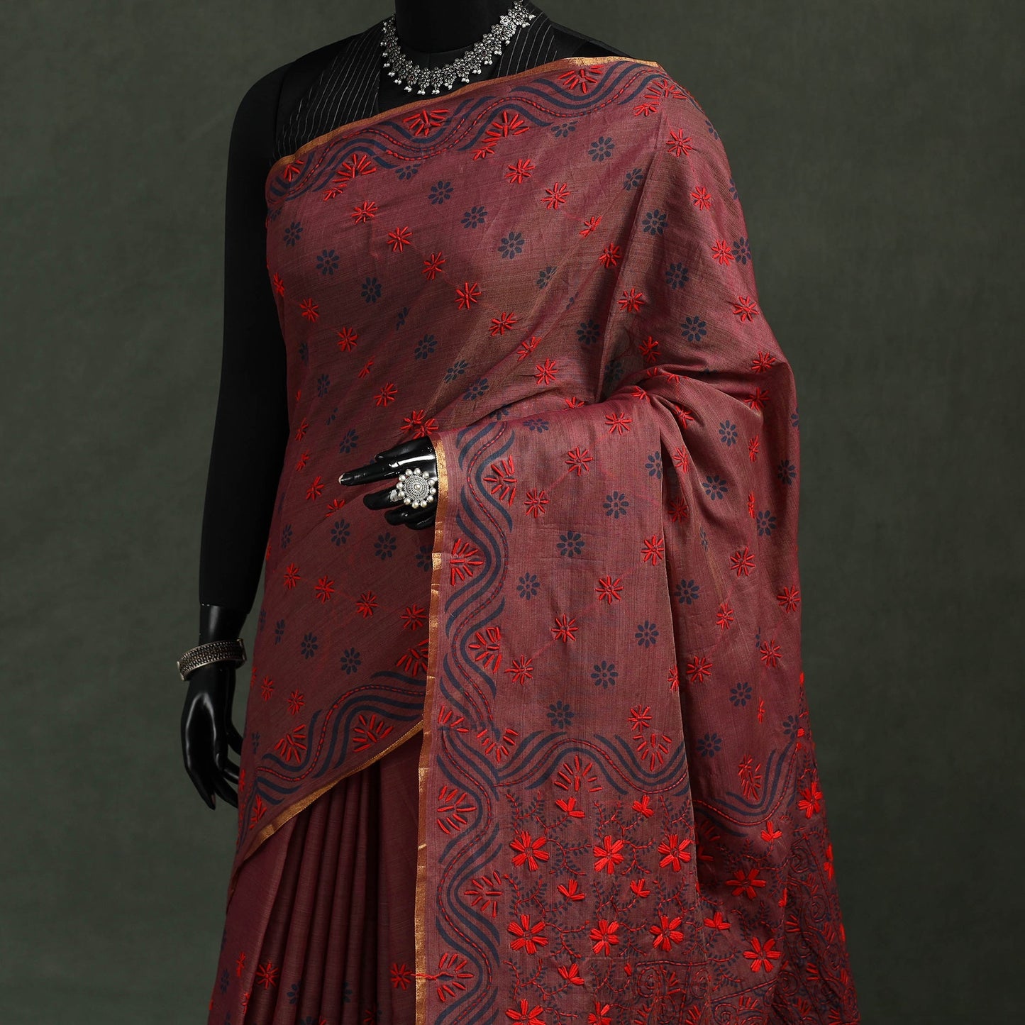 Bengal kantha hand embroidery silk cotton chapa work saree