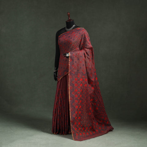 Bengal kantha hand embroidery silk cotton chapa work saree