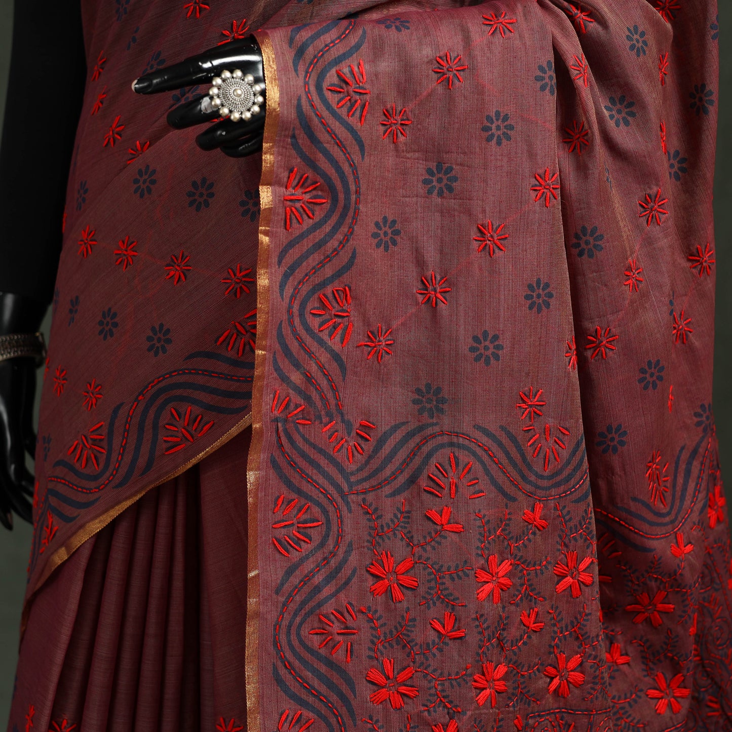 Bengal kantha hand embroidery silk cotton chapa work saree