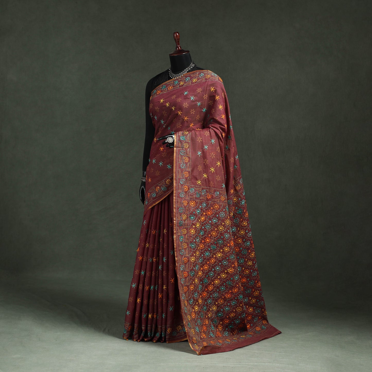 Bengal kantha hand embroidery silk cotton chapa work saree