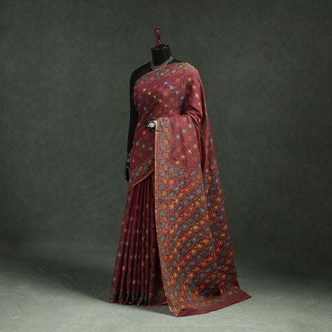 Bengal kantha hand embroidery silk cotton chapa work saree