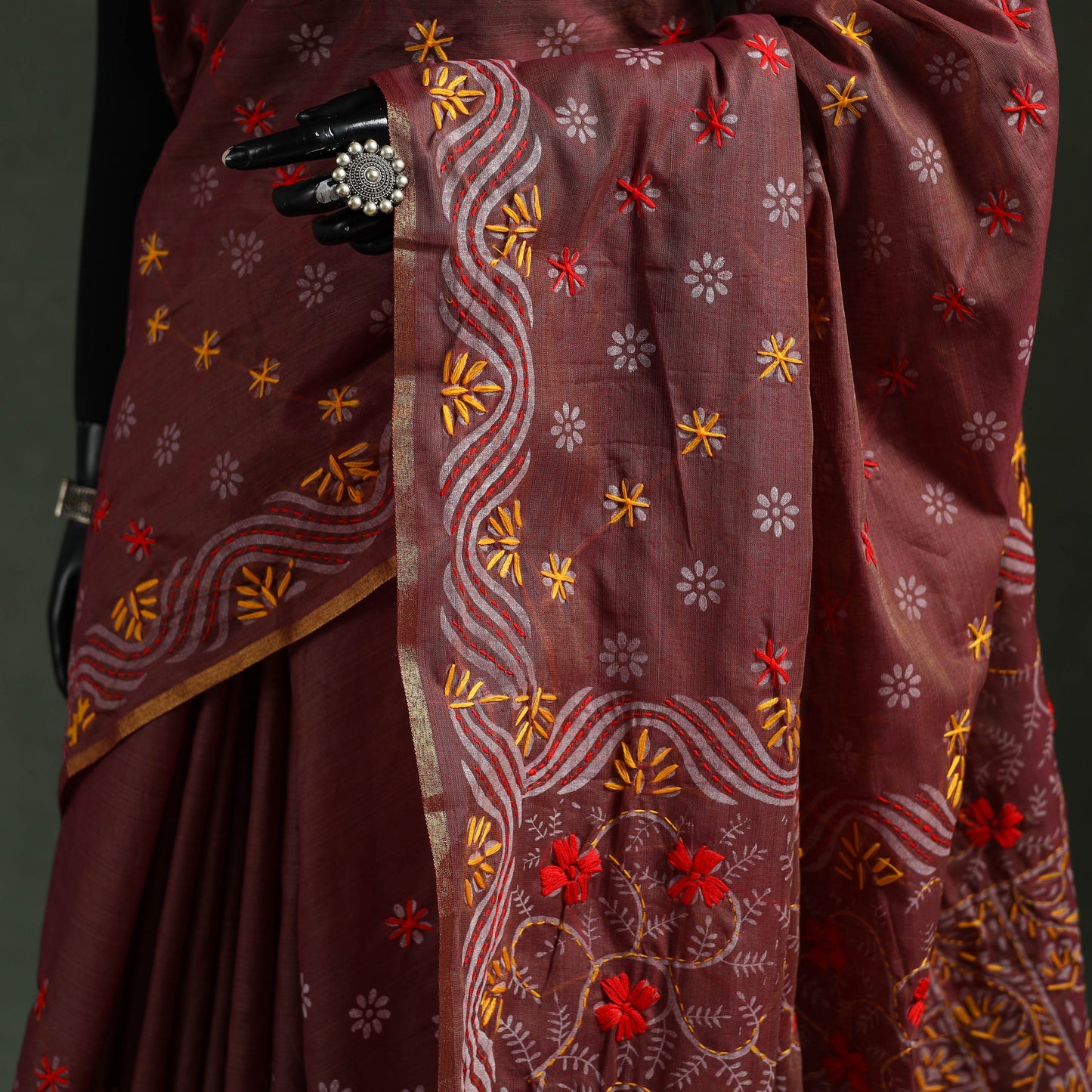 Bengal kantha hand embroidery silk cotton chapa work saree