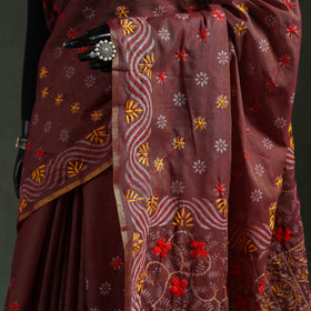 Bengal kantha hand embroidery silk cotton chapa work saree