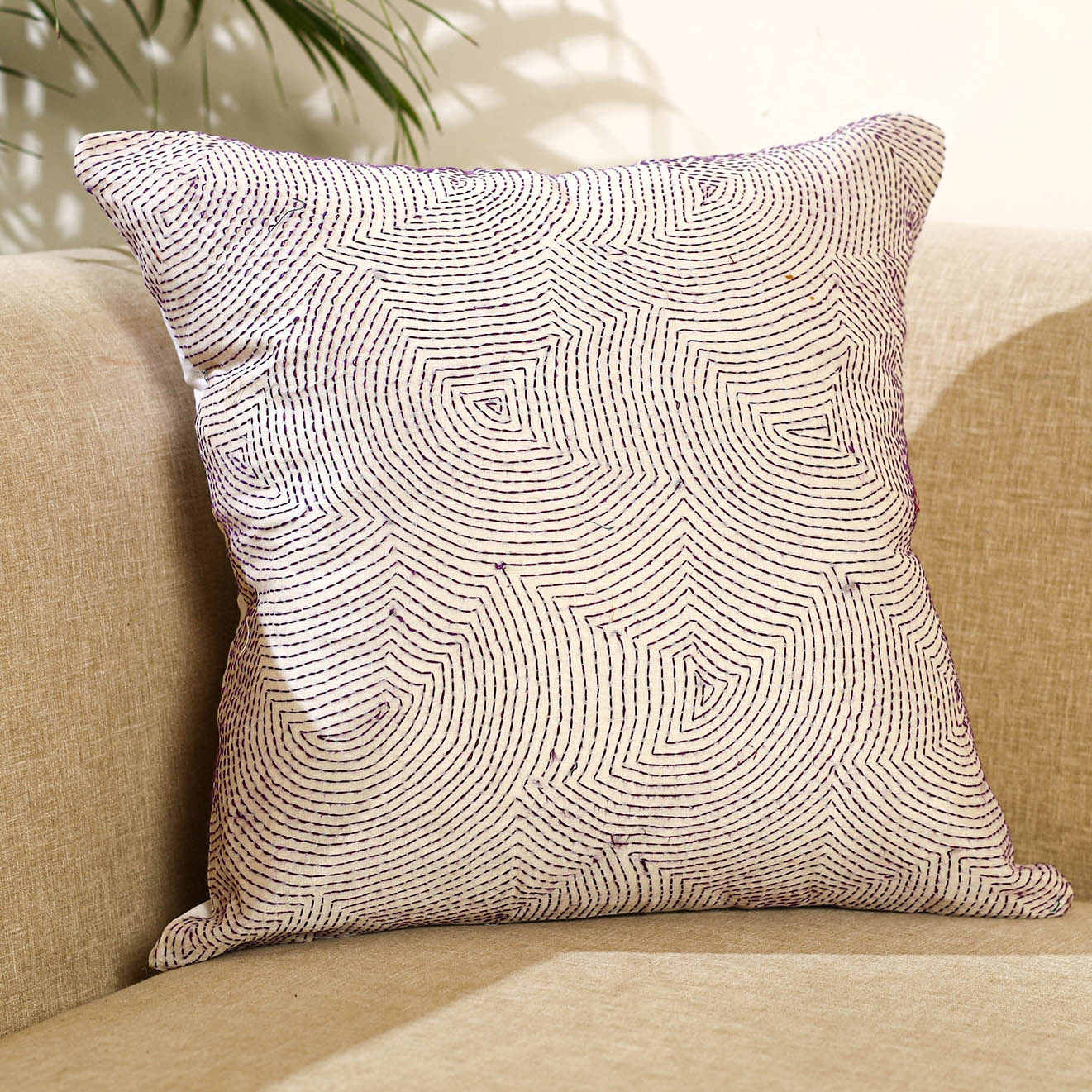 Buy Brown Bengal Kantha Work Reversible Silk Cushion Cover