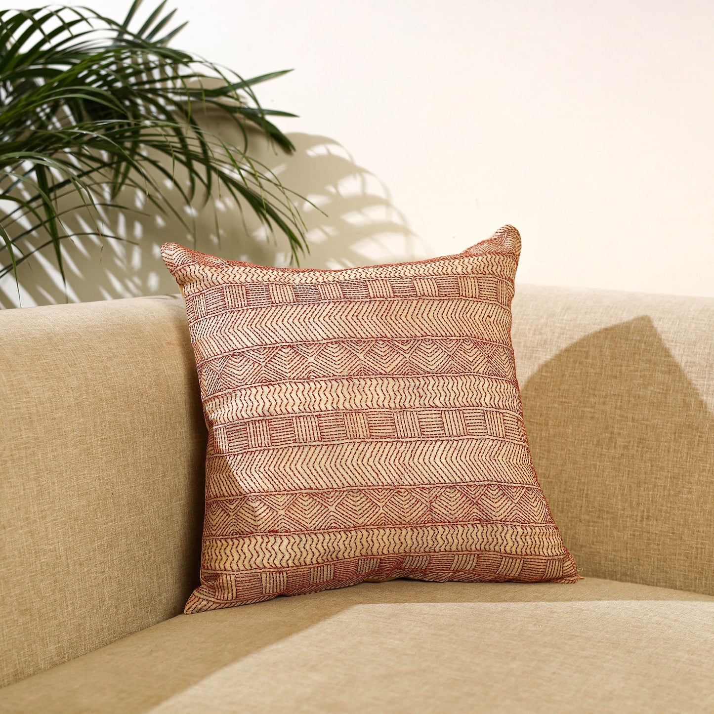 Buy Brown Bengal Kantha Work Reversible Silk Cushion Cover