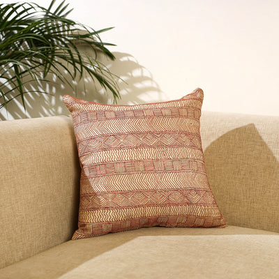 Buy Brown Bengal Kantha Work Reversible Silk Cushion Cover