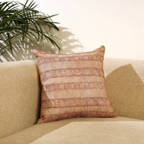 Buy Brown Bengal Kantha Work Reversible Silk Cushion Cover
