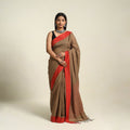 Brown - bengal woven border handloom cotton saree 06