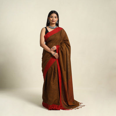 Buy Brown Bengal Woven Border Handloom Cotton Saree