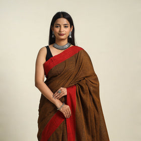 Buy Brown Bengal Woven Border Handloom Cotton Saree