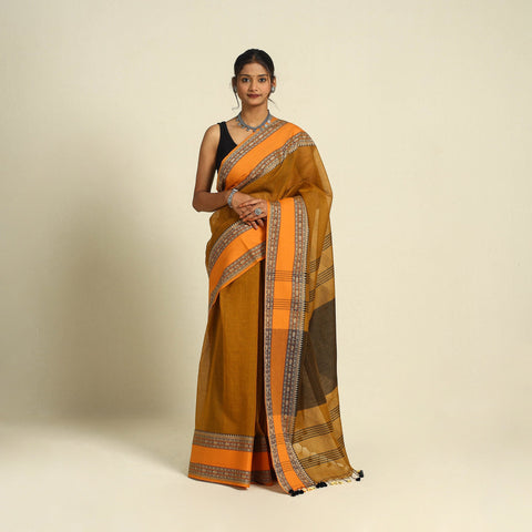 Buy Brown Bengal Woven Border Handloom Cotton Saree 
