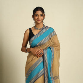 Brown - bengal woven border handloom cotton saree 61