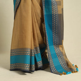 Brown - bengal woven border handloom cotton saree 61