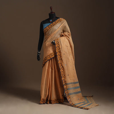 Brown Bengali Tant Saree with Matching Jewellery & Blouse