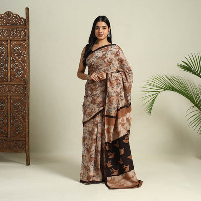 Buy Brown Bindaas Art Natural Dyed Cotton Block Print Saree