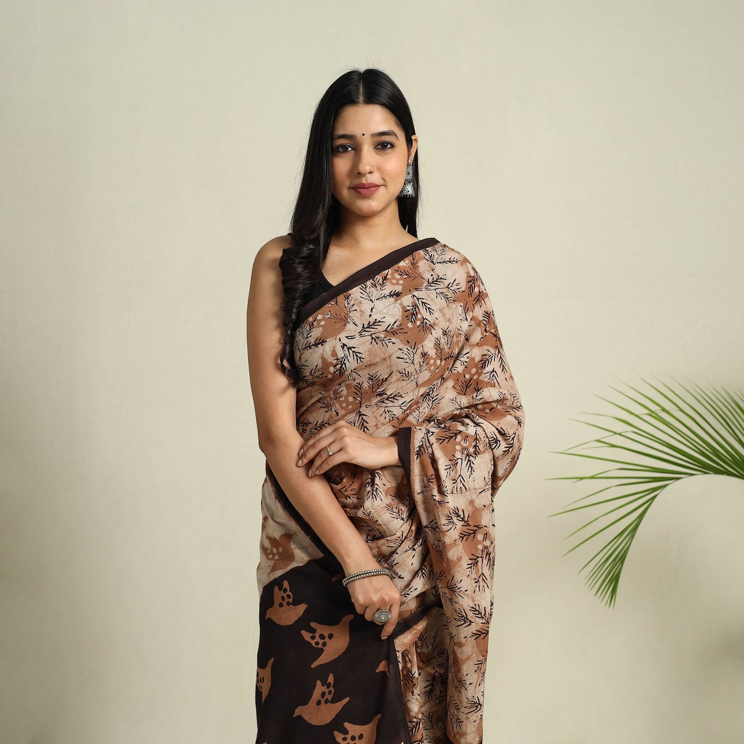 Buy Brown Bindaas Art Natural Dyed Cotton Block Print Saree