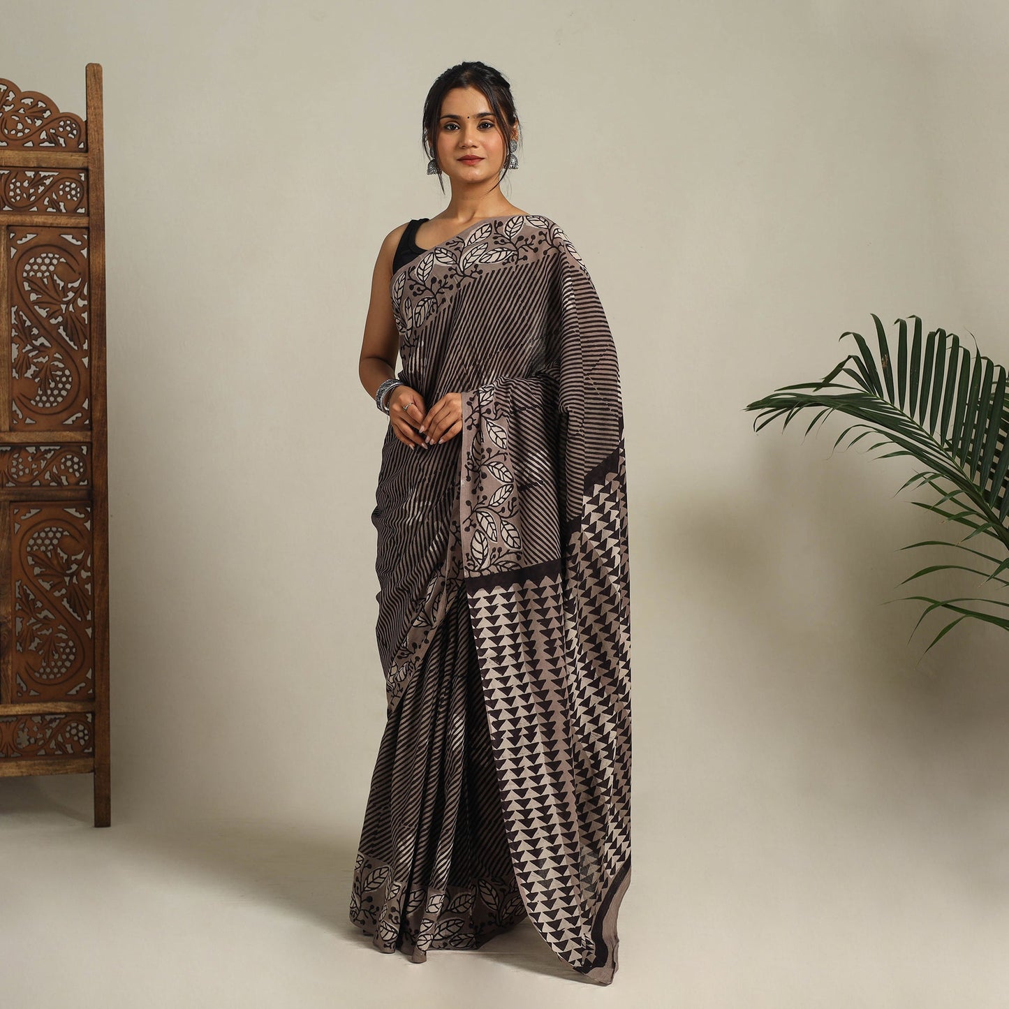 Brown - bindaas art natural dyed cotton saree 02