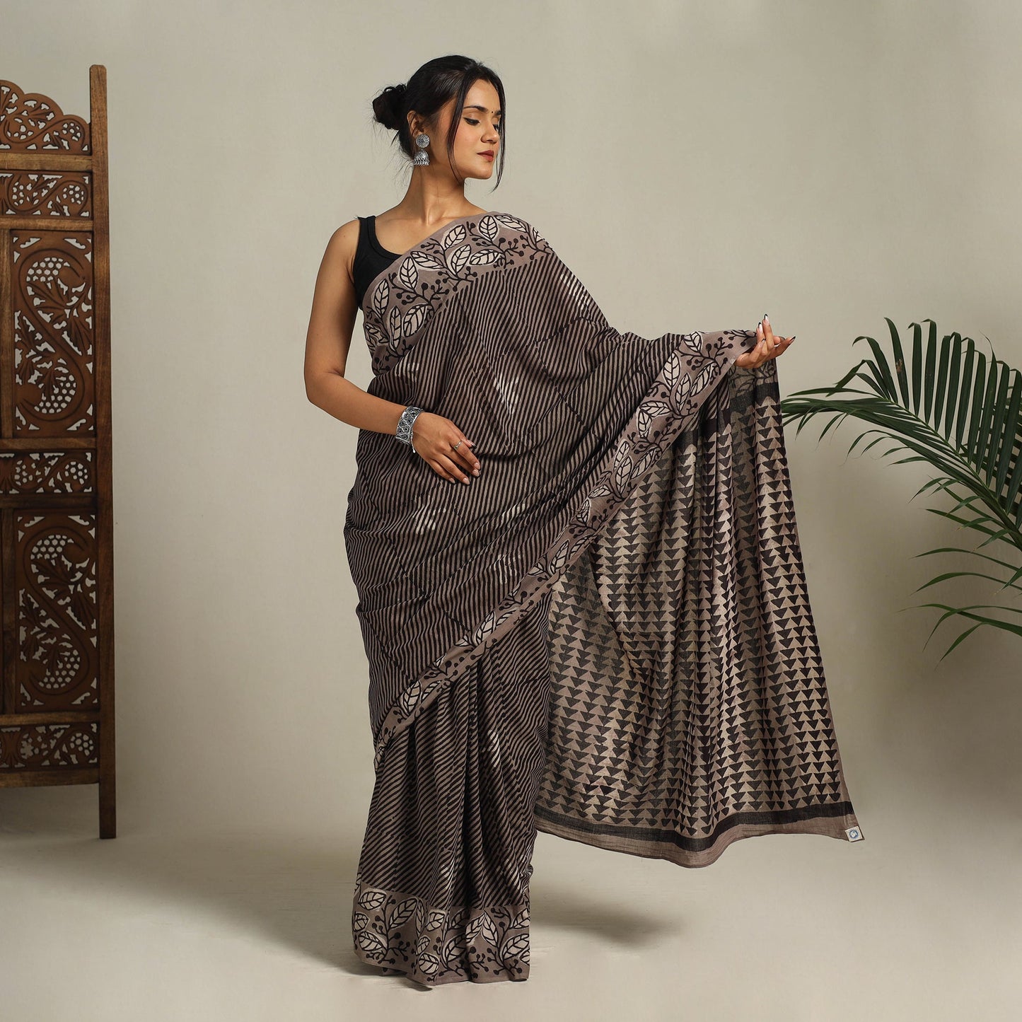 Brown - bindaas art natural dyed cotton saree 02