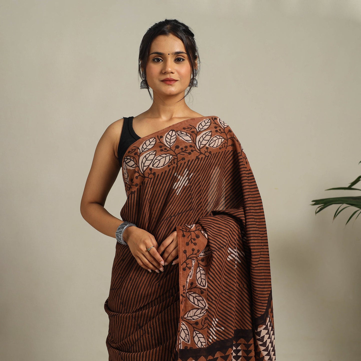 Brown - bindaas art natural dyed cotton saree 03