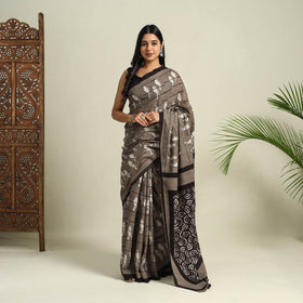 Buy Brown Bindaas Art Natural Dyed Cotton Block Print Saree