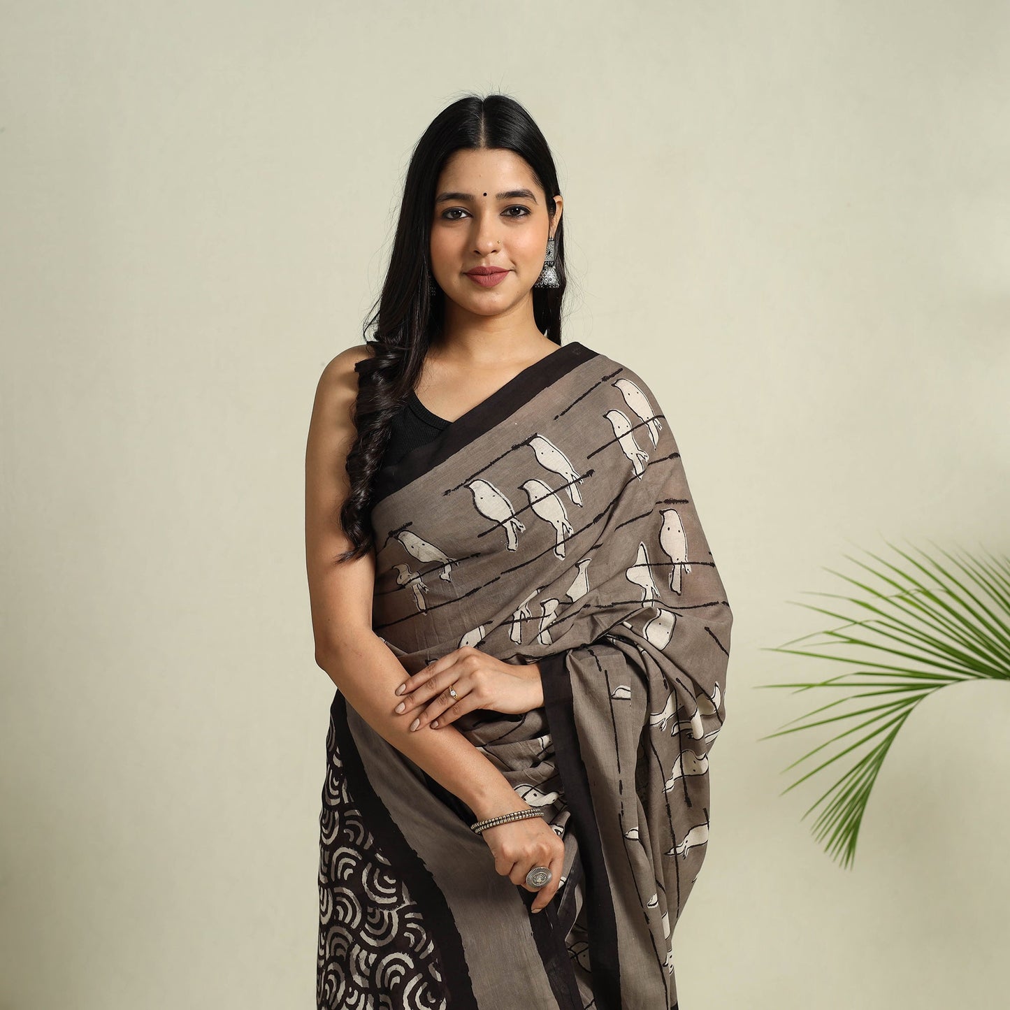 Buy Brown Bindaas Art Natural Dyed Cotton Block Print Saree
