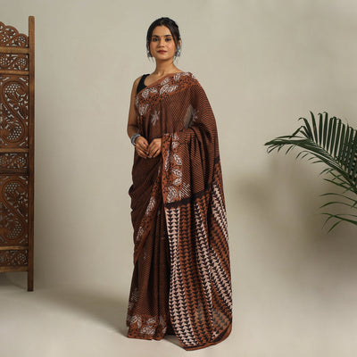 Brown - bindaas art natural dyed cotton saree 03