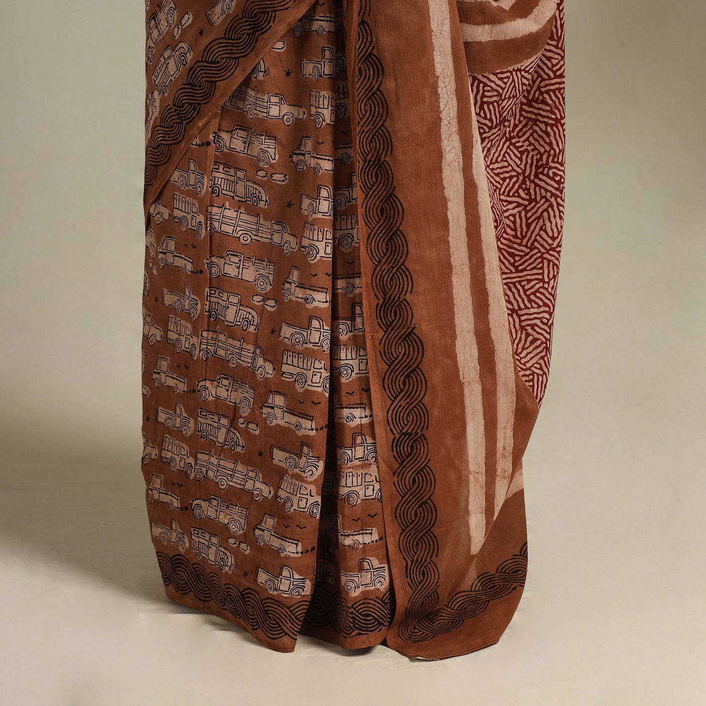  Brown Bindaas Art Natural Dyed Cotton Block Print Saree