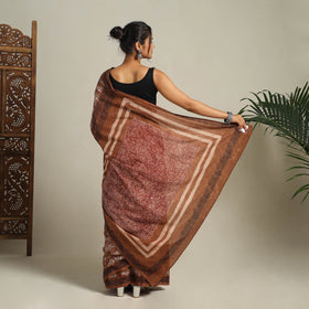  Brown Bindaas Art Natural Dyed Cotton Block Print Saree