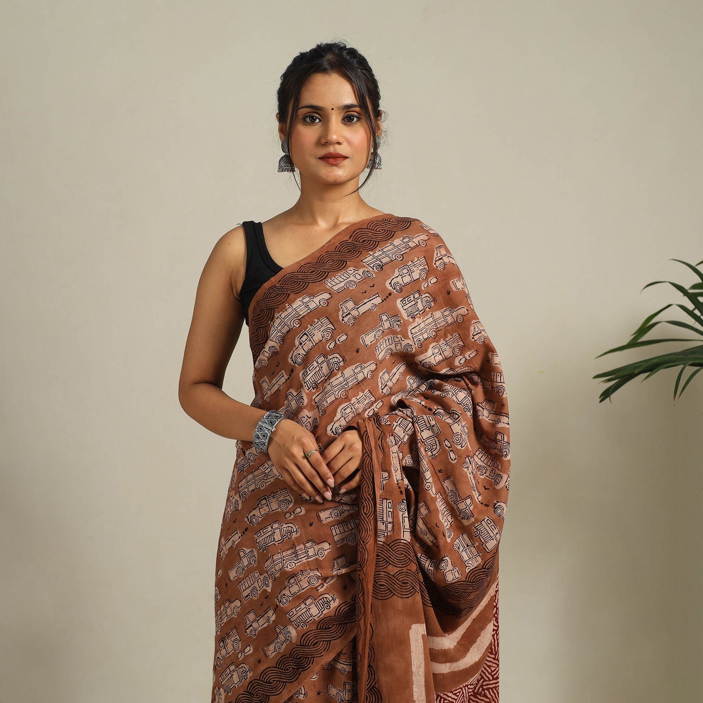  Brown Bindaas Art Natural Dyed Cotton Block Print Saree