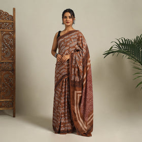  Brown Bindaas Art Natural Dyed Cotton Block Print Saree