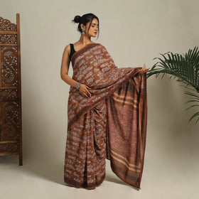  Brown Bindaas Art Natural Dyed Cotton Block Print Saree