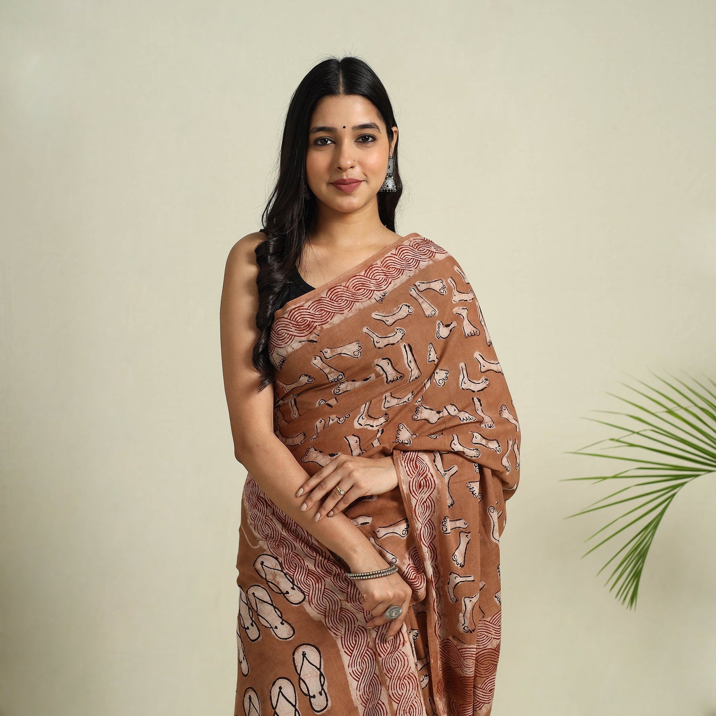 Buy Brown Bindaas Art Natural Dyed Cotton Block Print Saree