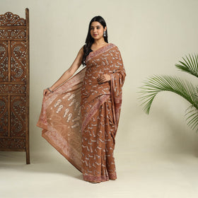 Buy Brown Bindaas Art Natural Dyed Cotton Block Print Saree