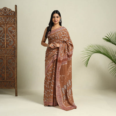 Buy Brown Bindaas Art Natural Dyed Cotton Block Print Saree