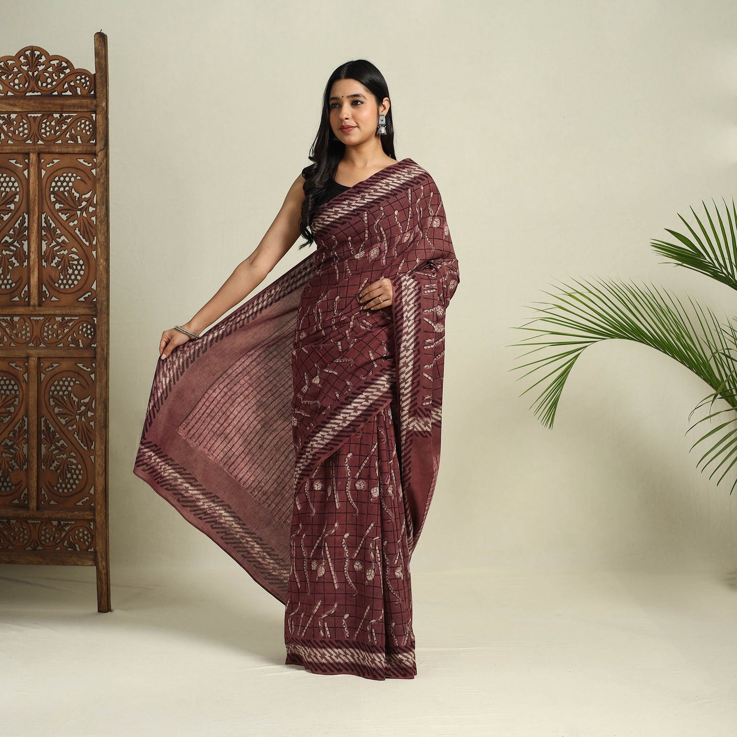 Buy Brown Bindaas Art Natural Dyed Cotton Block Print Saree