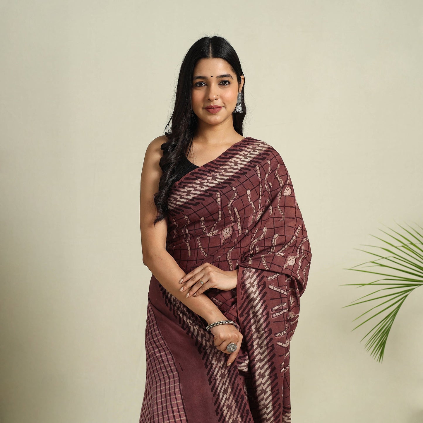 Buy Brown Bindaas Art Natural Dyed Cotton Block Print Saree