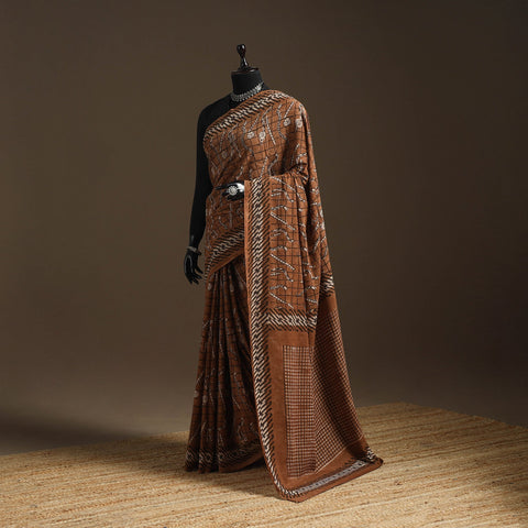Brown - bindaas art natural dyed cotton saree 09