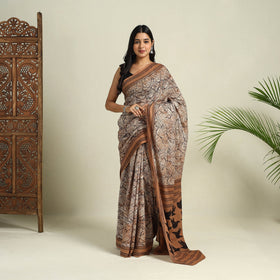 Buy Brown Bindaas Art Natural Dyed Cotton Block Print Saree