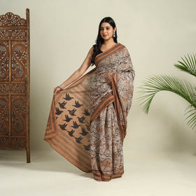 Buy Brown Bindaas Art Natural Dyed Cotton Block Print Saree