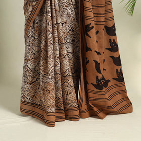 Buy Brown Bindaas Art Natural Dyed Cotton Block Print Saree