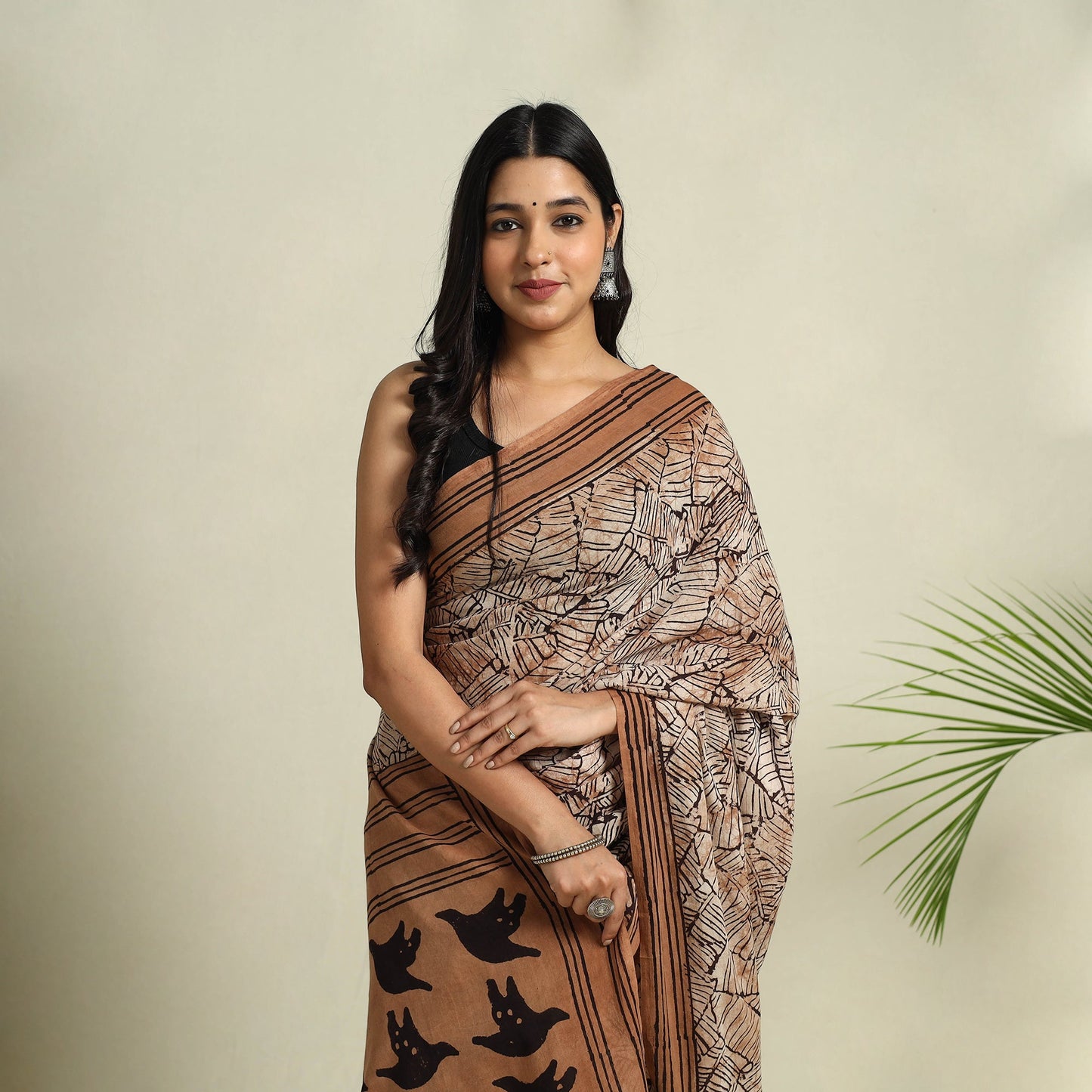 Buy Brown Bindaas Art Natural Dyed Cotton Block Print Saree