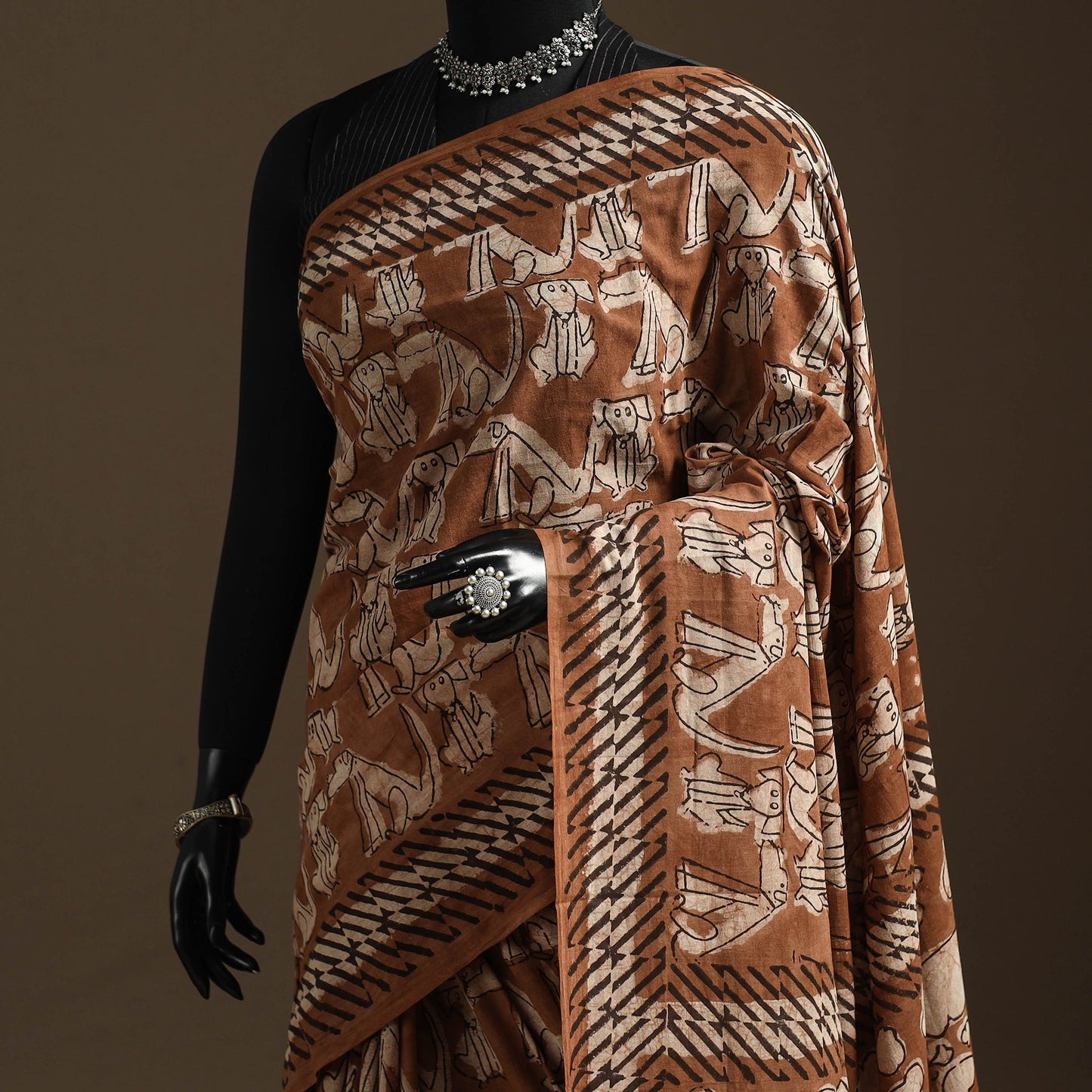 Brown - bindaas art natural dyed cotton saree 19