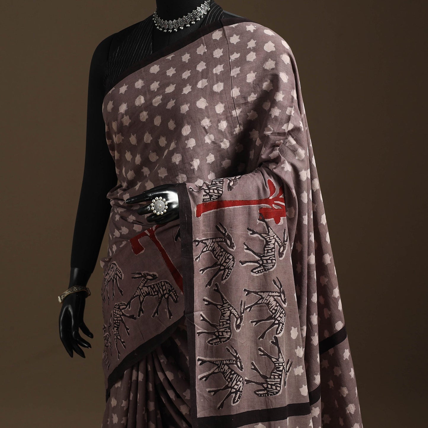 Brown - bindaas art natural dyed cotton saree 27