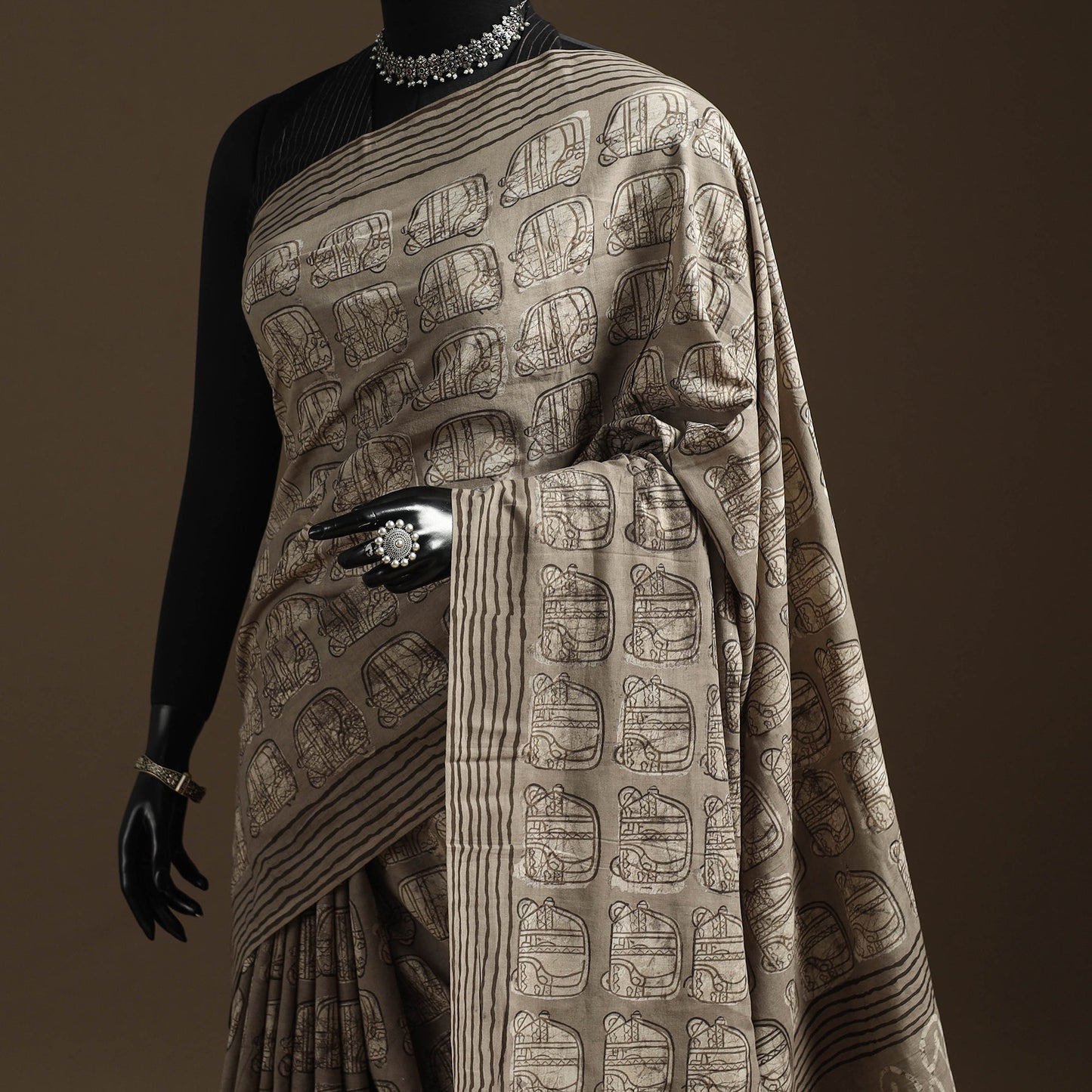 Brown - bindaas art natural dyed cotton saree 35