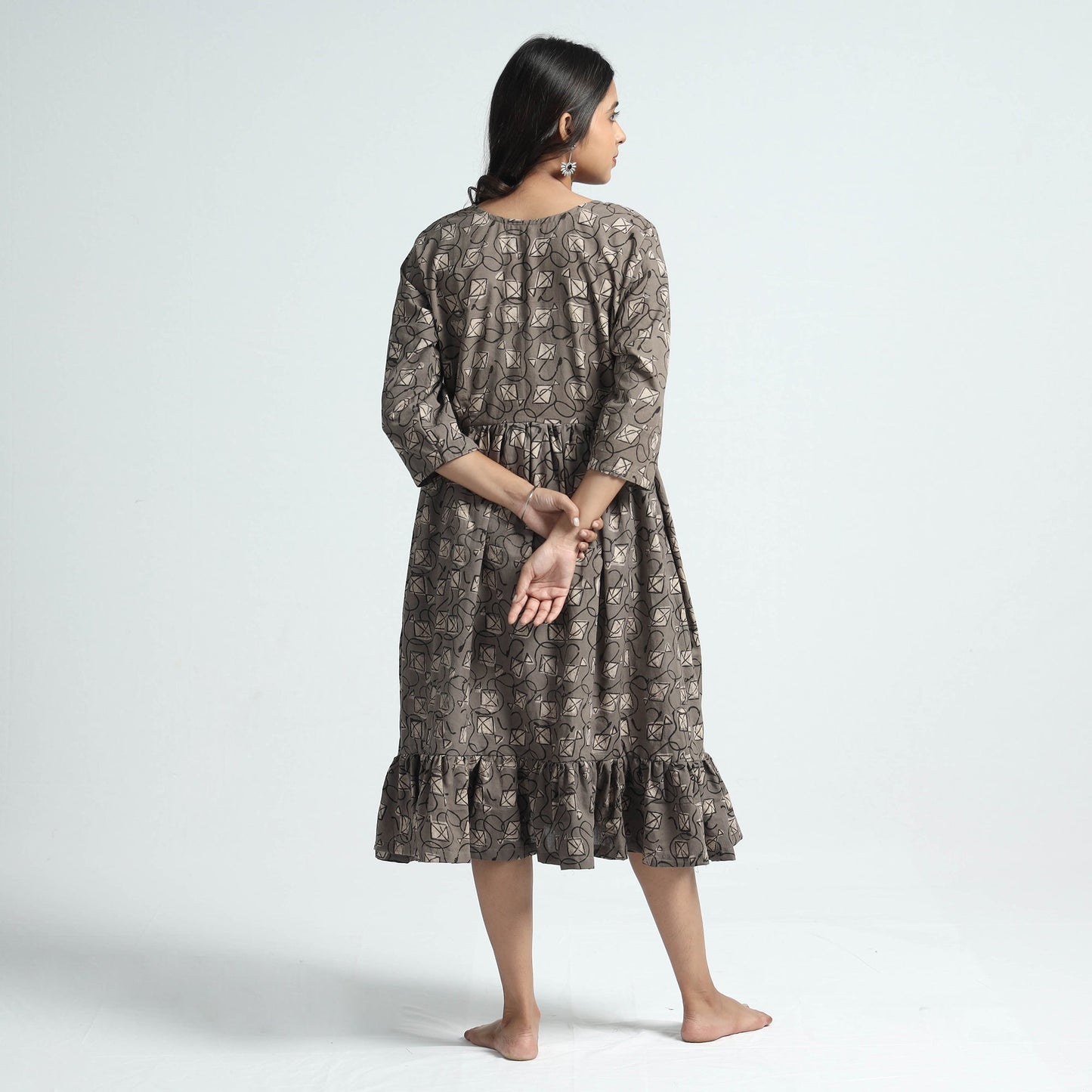 Brown - Bindaas Art Block Printed Cotton Dress