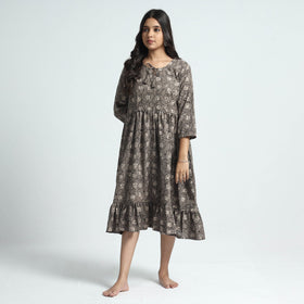 Brown - Bindaas Art Block Printed Cotton Dress
