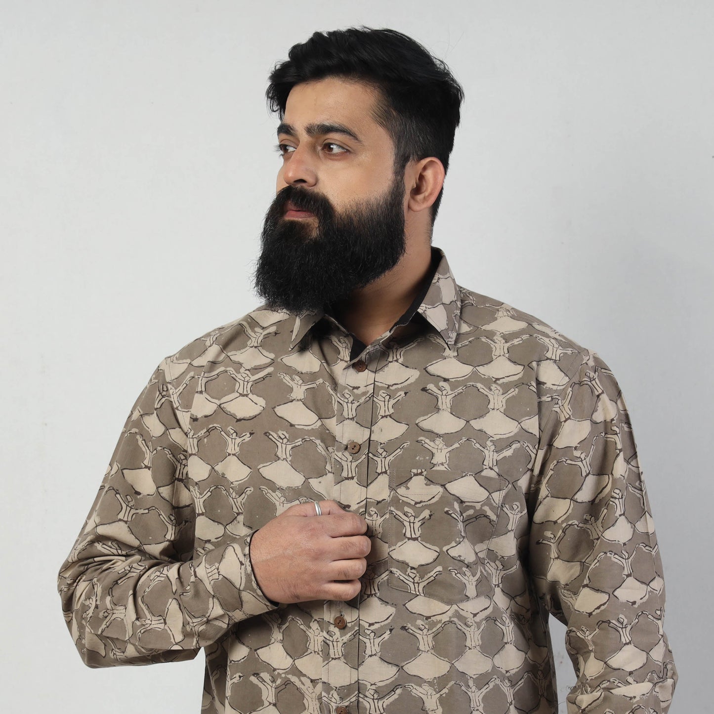 Bindaas Block Art Printed Cotton Men Full Sleeve Shirt